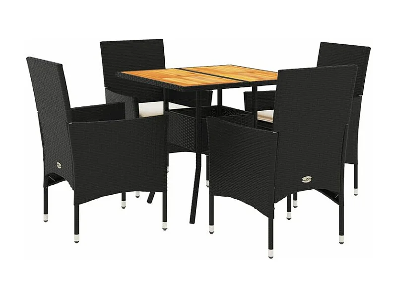 Ensemble à manger de jardin et coussins 5 pcs noir rotin acacia