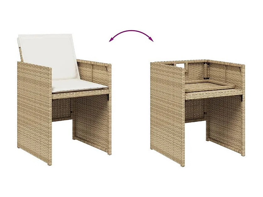 Ensemble à manger de jardin et coussins 11 pcs beige poly rotin