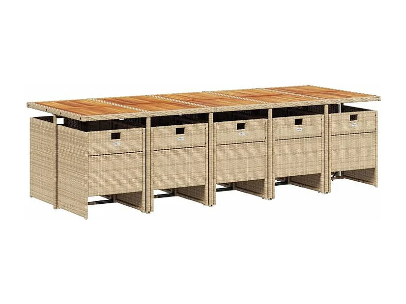 Ensemble à manger de jardin et coussins 11 pcs beige poly rotin