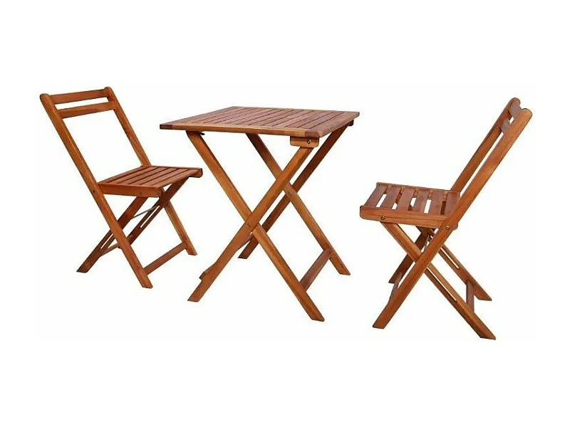 Table carrée et 2 chaises de jardin acacia clair Polina