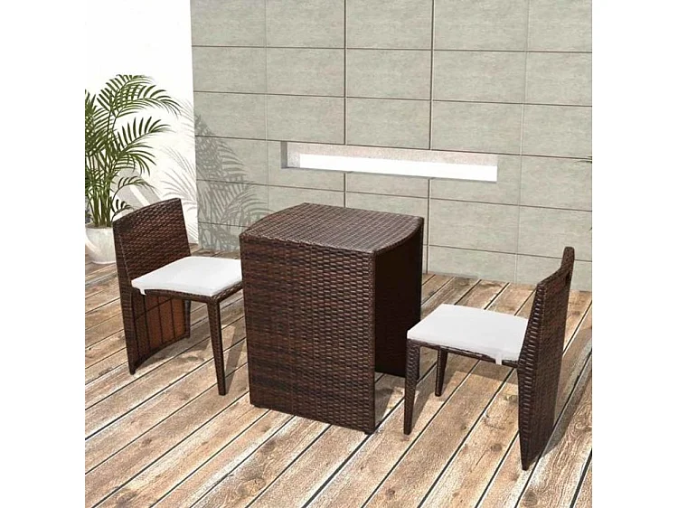 Table rectangulaire et 2 chaises de jardin métal et résine tressée marron Leila