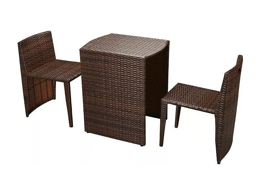 Table rectangulaire et 2 chaises de jardin métal et résine tressée marron Leila