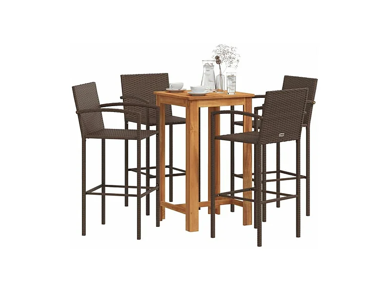Ensemble de bar de jardin 5 pcs marron bois massif acacia rotin