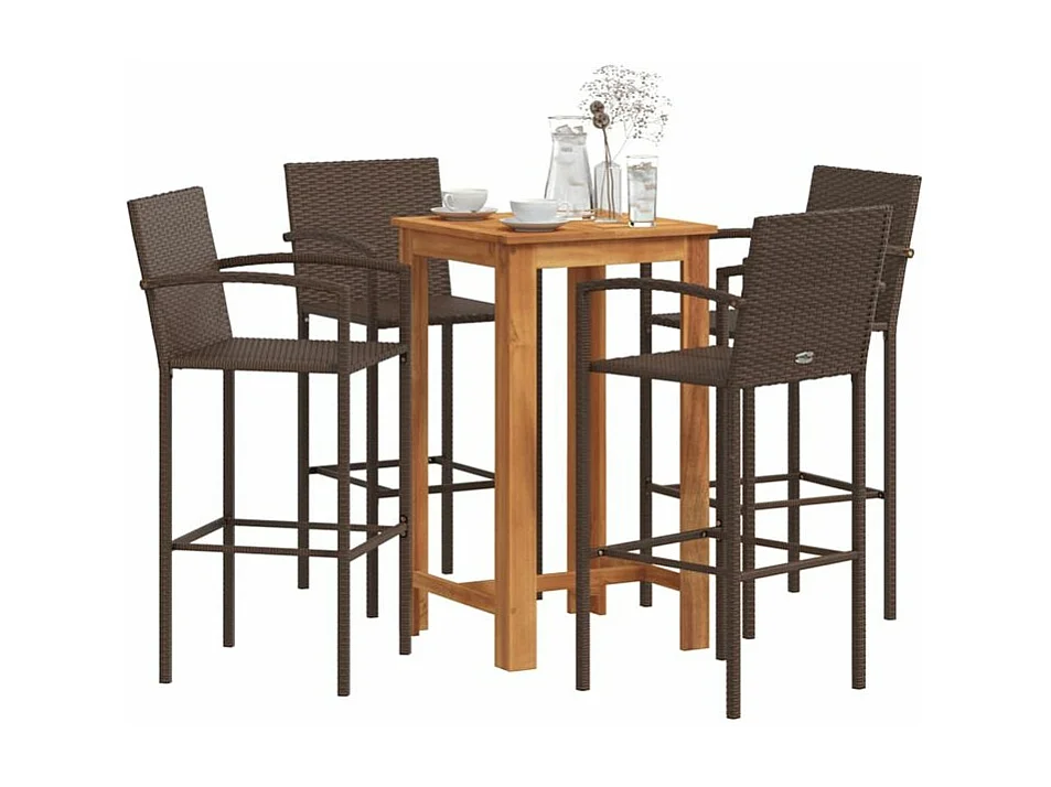 Ensemble de bar de jardin 5 pcs marron bois massif acacia rotin