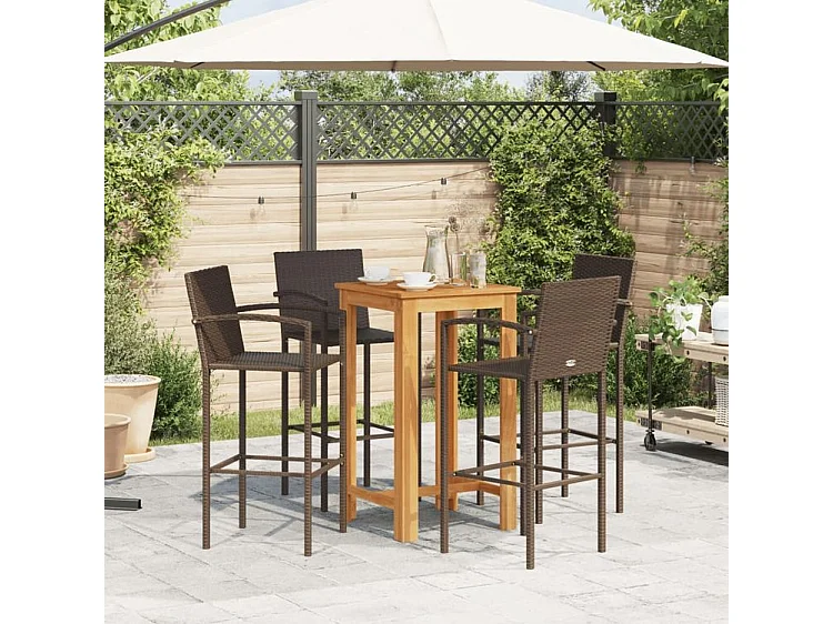 Ensemble de bar de jardin 5 pcs marron bois massif acacia rotin