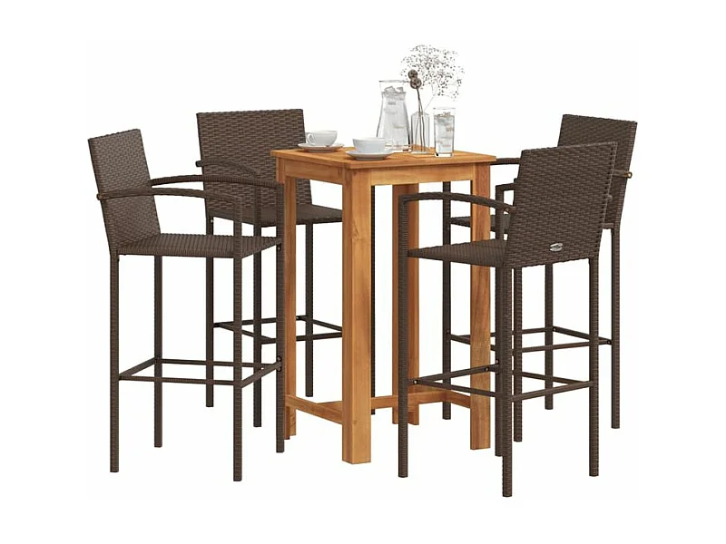 Ensemble de bar de jardin 5 pcs marron bois massif acacia rotin