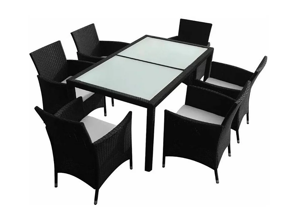 Table rectangulaire et 6 chaises de jardin résine tressée noir Mik