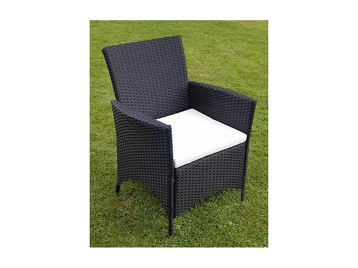 Table rectangulaire et 6 chaises de jardin résine tressée noir Mik