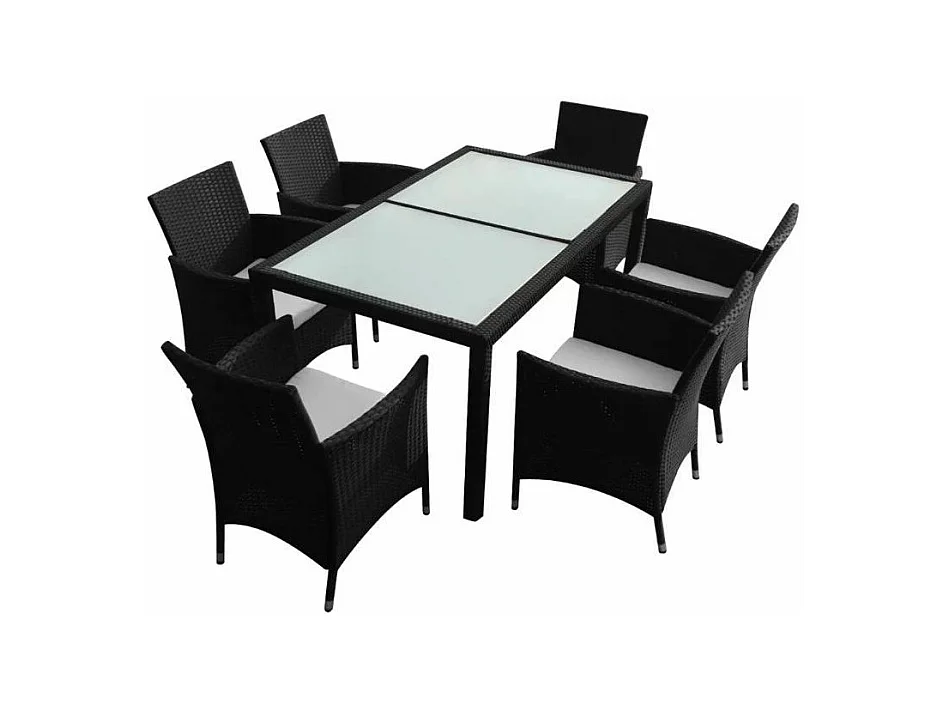 Table rectangulaire et 6 chaises de jardin résine tressée noir Mik