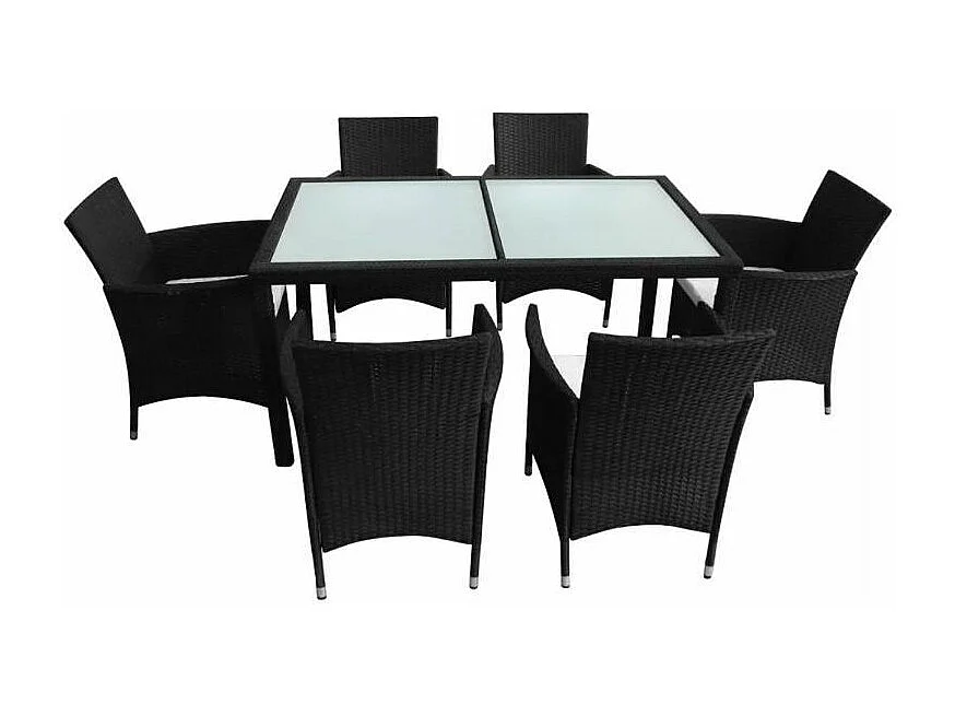 Table rectangulaire et 6 chaises de jardin résine tressée noir Mik