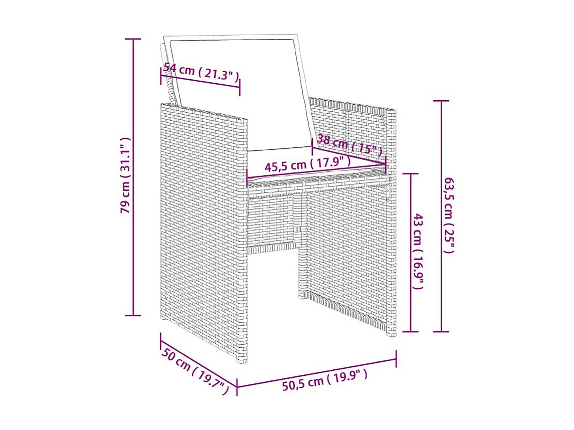 Ensemble à manger de jardin coussins 7pcs Noir Résine tressée