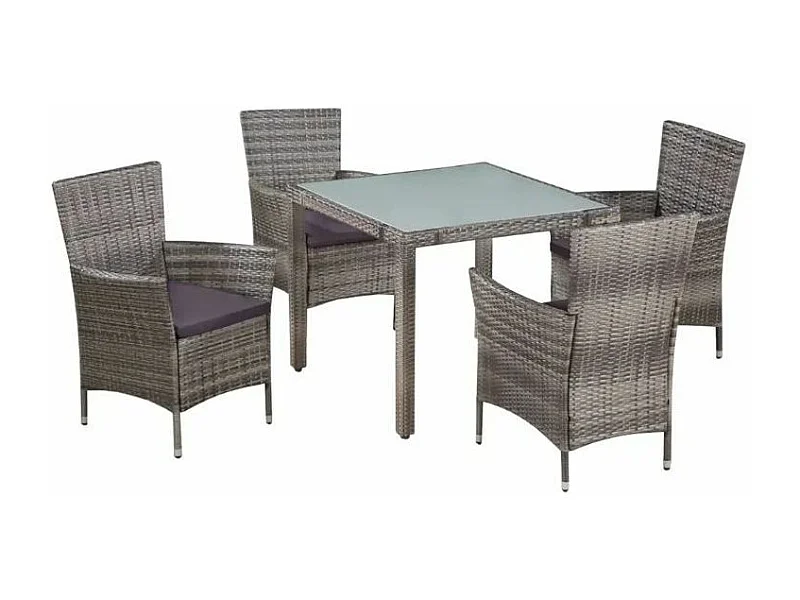 Table carrée et 4 chaises de jardin résine tressée gris Mik