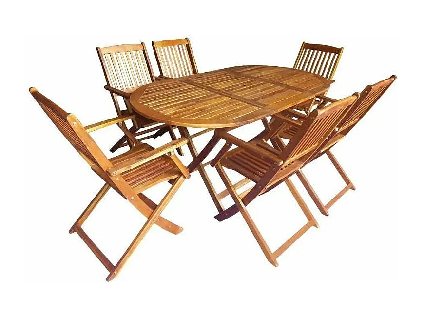 Table ovale et 6 chaises de jardin acacia clair Polina