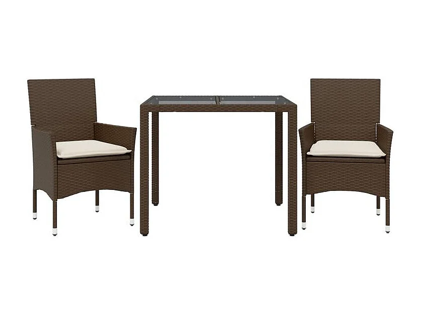 Ensemble à manger de jardin et coussins 3pcs marron rotin verre