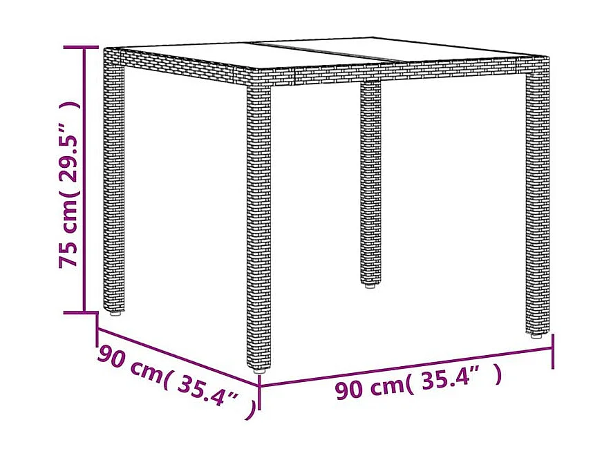 Ensemble à manger de jardin et coussins 3pcs marron rotin verre