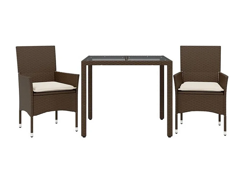 Ensemble à manger de jardin et coussins 3pcs marron rotin verre