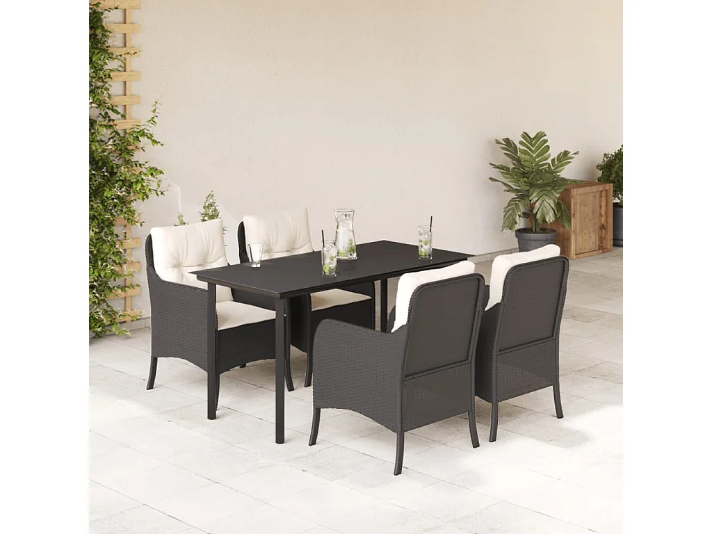 Ensemble à manger de jardin coussins 5pcs Noir Résine tressée