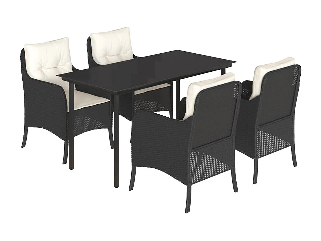 Ensemble à manger de jardin coussins 5pcs Noir Résine tressée