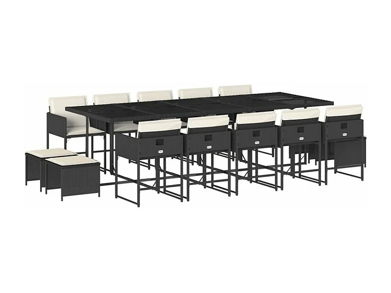 Ensemble à manger de jardin 15 pcs coussins noir résine tressée