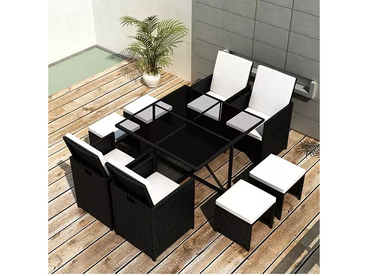 Table carrée et 4 chaises de jardin résine tressée noir Iris 2