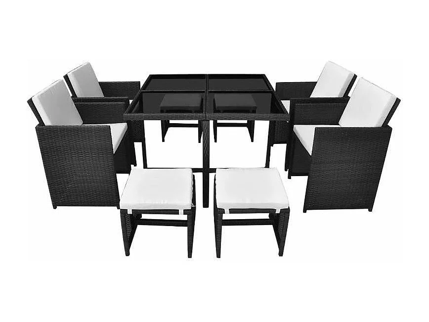 Table carrée et 4 chaises de jardin résine tressée noir Iris 2