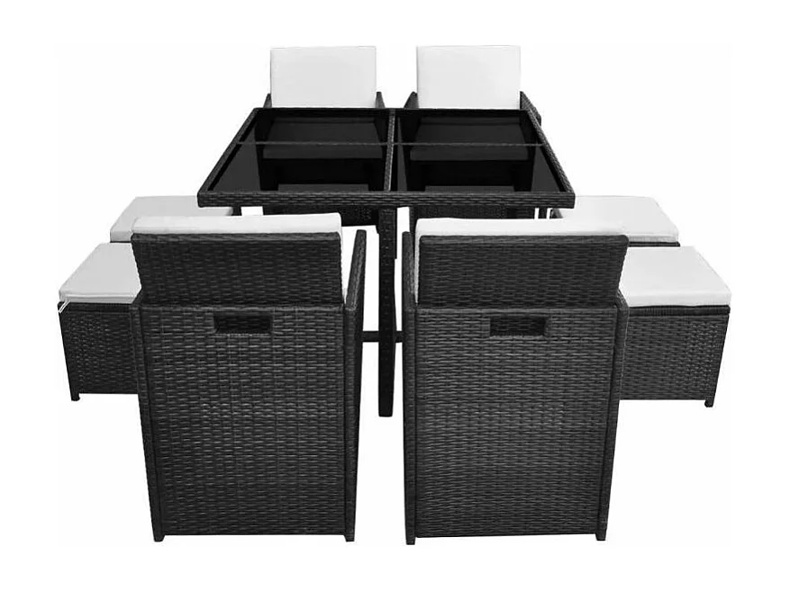 Table carrée et 4 chaises de jardin résine tressée noir Iris 2