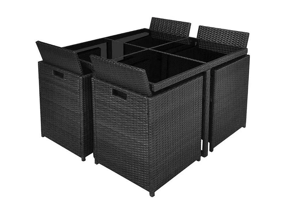 Table carrée et 4 chaises de jardin résine tressée noir Iris 2