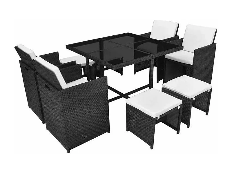 Table carrée et 4 chaises de jardin résine tressée noir Iris 2