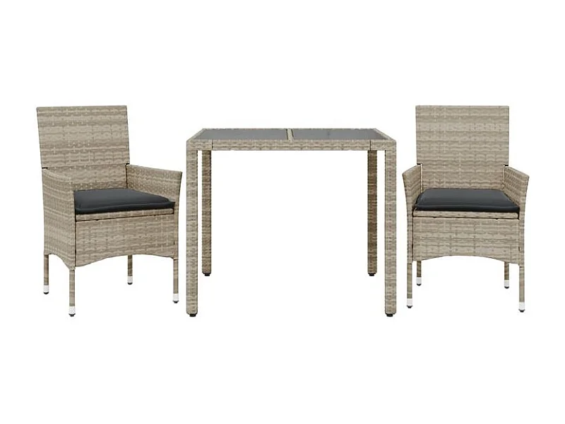 Ensemble à manger de jardin avec coussins 3 pcs rotin et verre