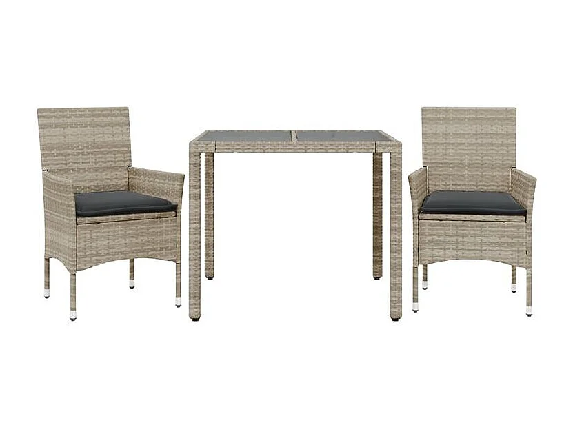 Ensemble à manger de jardin avec coussins 3 pcs rotin et verre