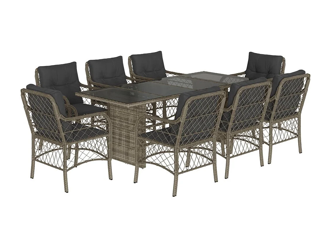 Ensemble à manger de jardin 9 pcs coussins gris résine tressée