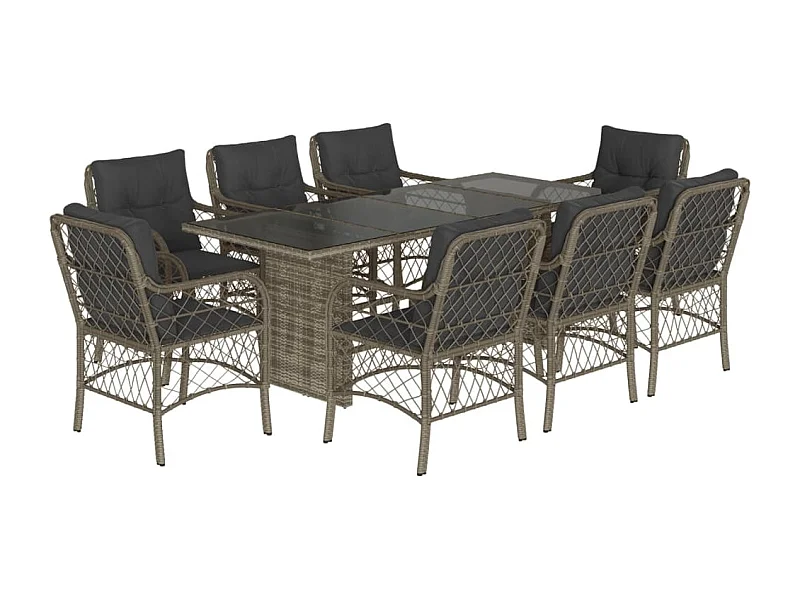 Ensemble à manger de jardin 9 pcs coussins gris résine tressée