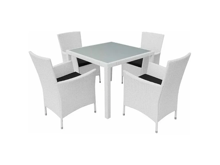 Table carrée et 4 chaises de jardin résine tressée blanc Mik