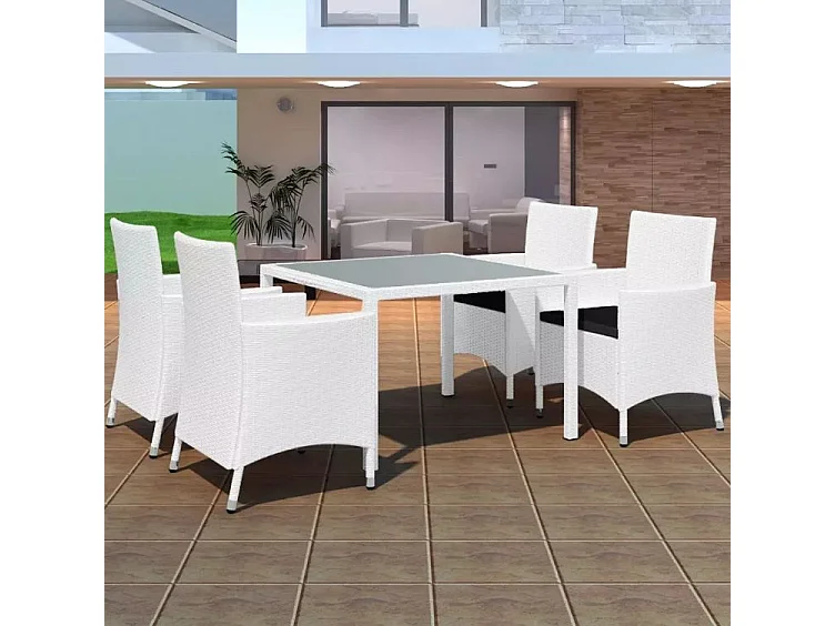 Table carrée et 4 chaises de jardin résine tressée blanc Mik