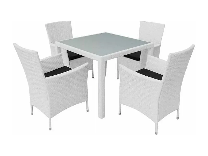 Table carrée et 4 chaises de jardin résine tressée blanc Mik
