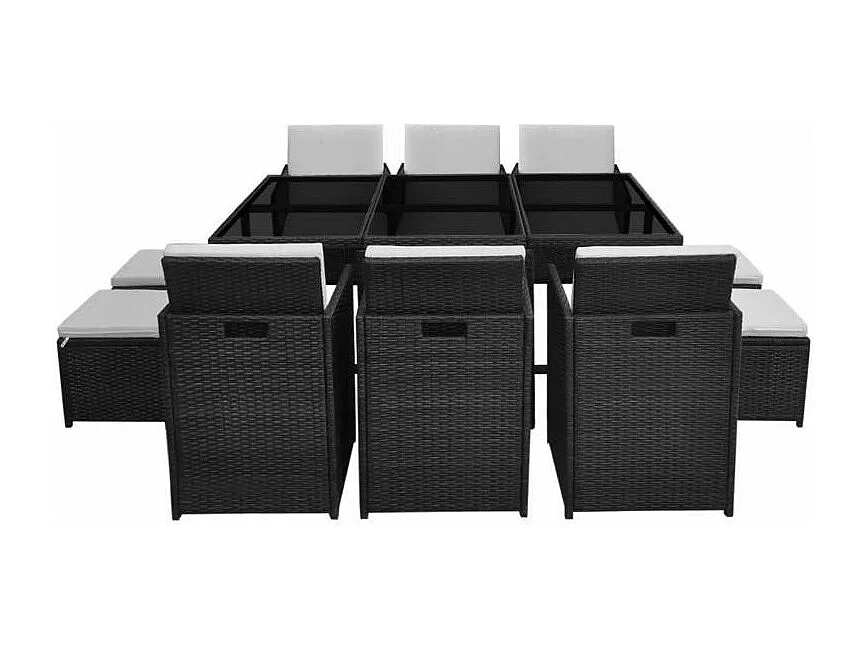 Table rectangulaire et 6 chaises de jardin résine tressée noir Iris