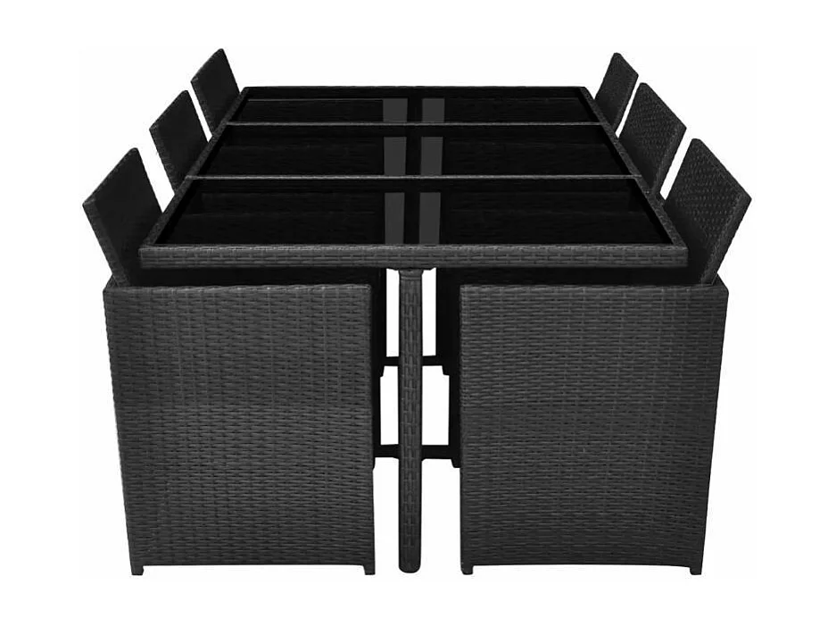 Table rectangulaire et 6 chaises de jardin résine tressée noir Iris