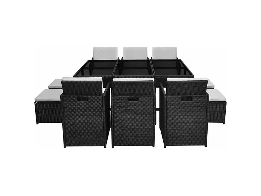 Table rectangulaire et 6 chaises de jardin résine tressée noir Iris