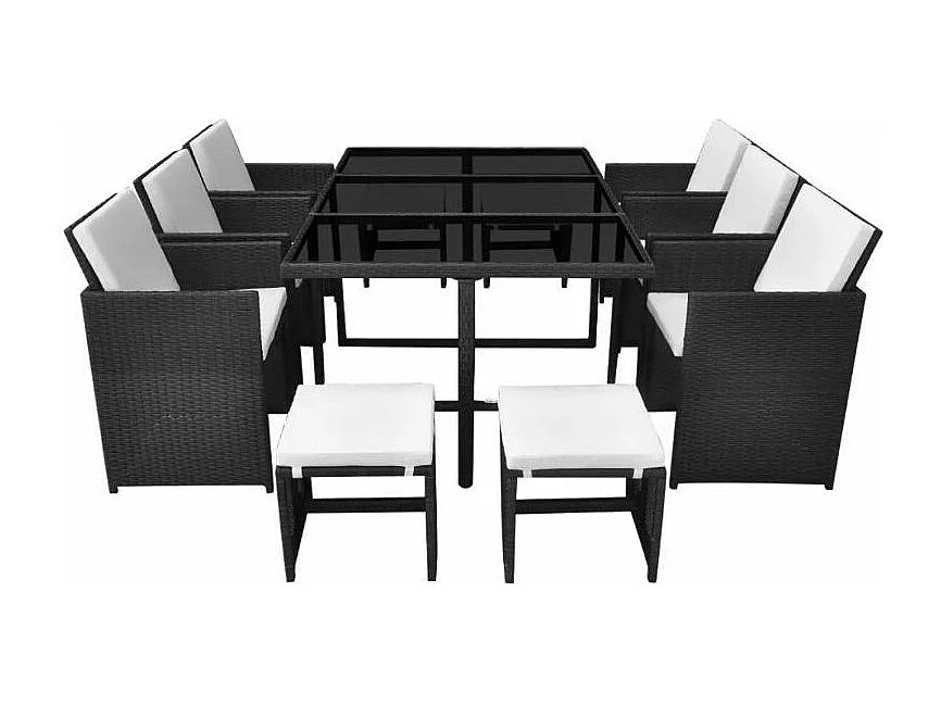 Table rectangulaire et 6 chaises de jardin résine tressée noir Iris