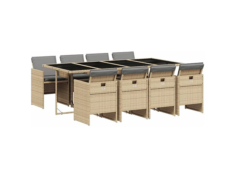 Ensemble à manger de jardin et coussins 9 pcs mélange beige