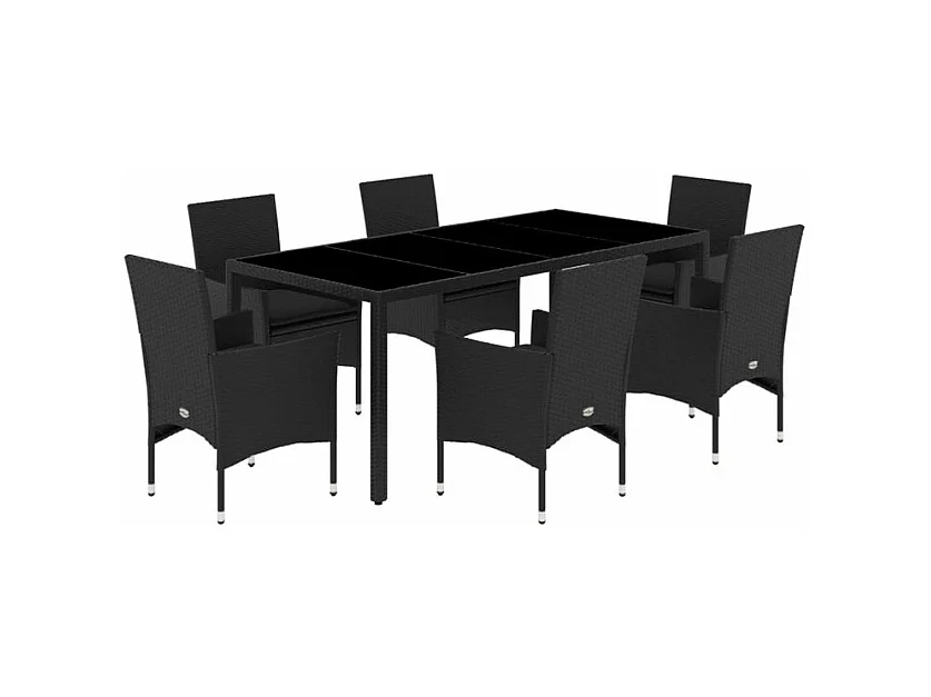 Ensemble à manger de jardin et coussins 7 pcs noir rotin acacia