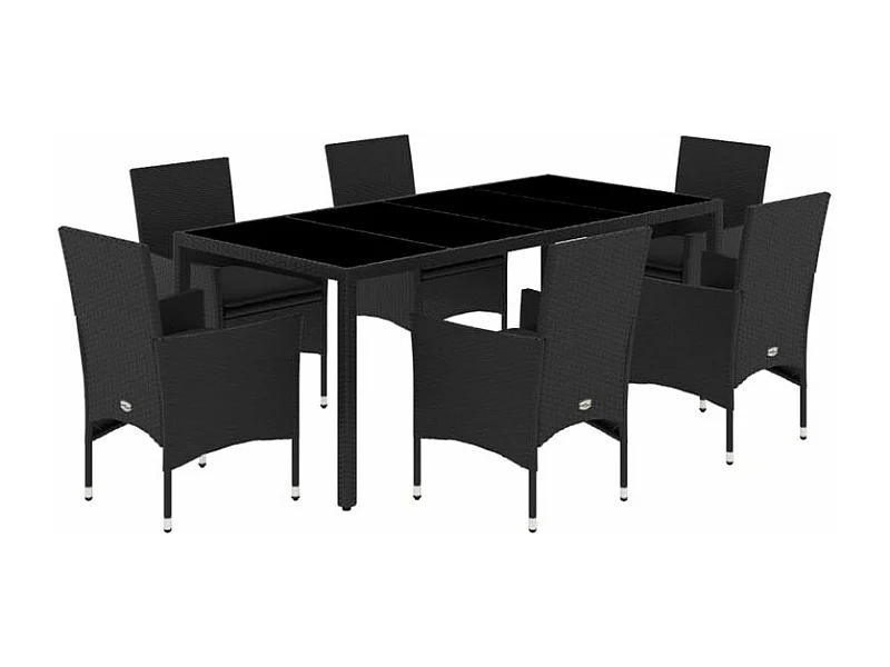 Ensemble à manger de jardin et coussins 7 pcs noir rotin acacia