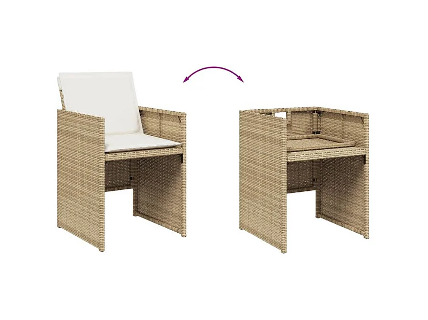 Ensemble à manger de jardin et coussins 7 pcs beige poly rotin