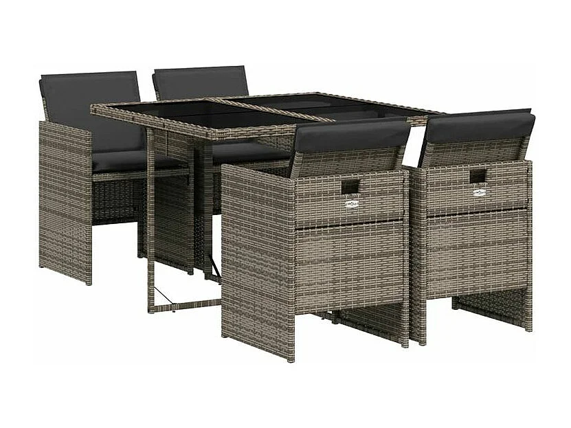 Ensemble à manger de jardin 5 pcs coussins gris résine tressée