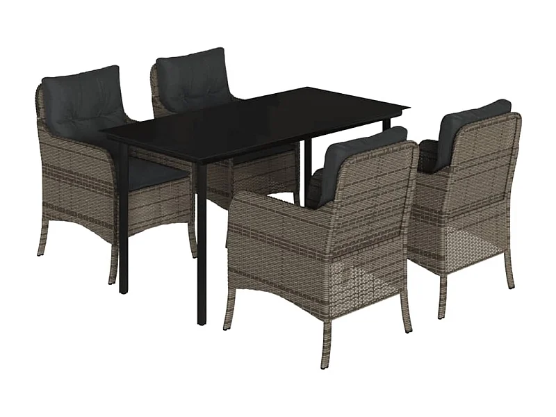 Ensemble à manger de jardin 5 pcs coussins gris résine tressée