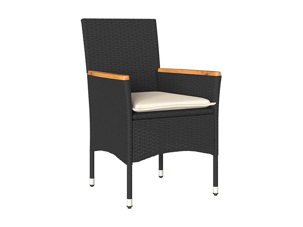 Ensemble à manger de jardin et coussins 3 pcs noir rotin verre