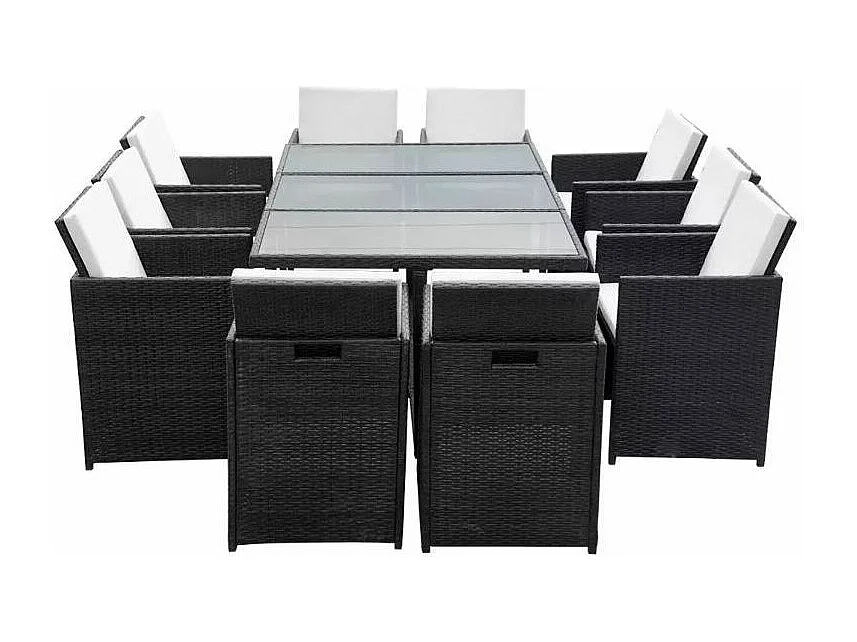 Table rectangulaire et 10 chaises de jardin résine tressée noir Iris 2