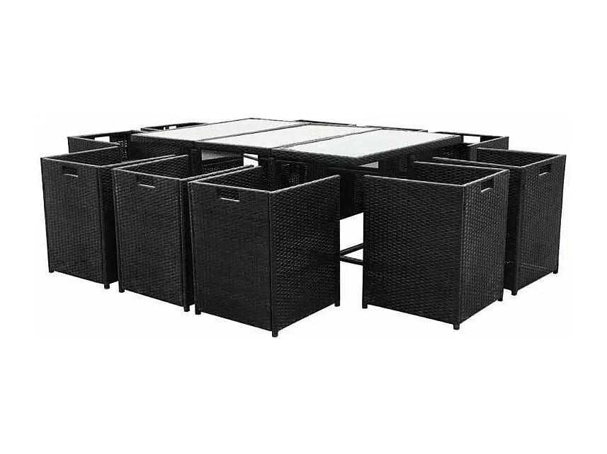 Table rectangulaire et 10 chaises de jardin résine tressée noir Iris 2