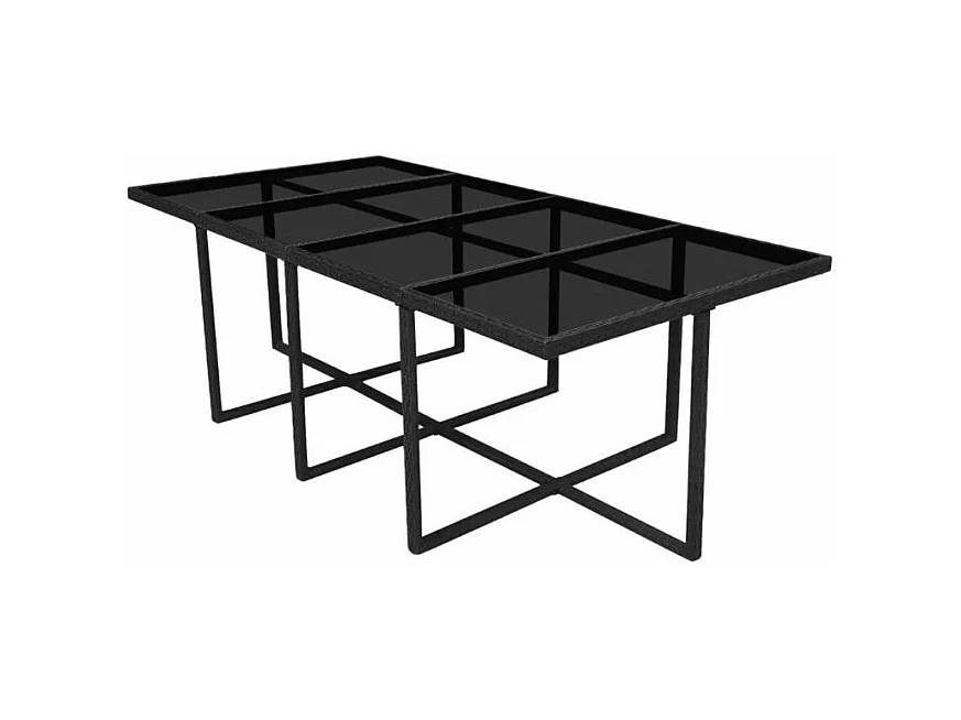 Table rectangulaire et 8 chaises de jardin résine tressée noir Iris 2