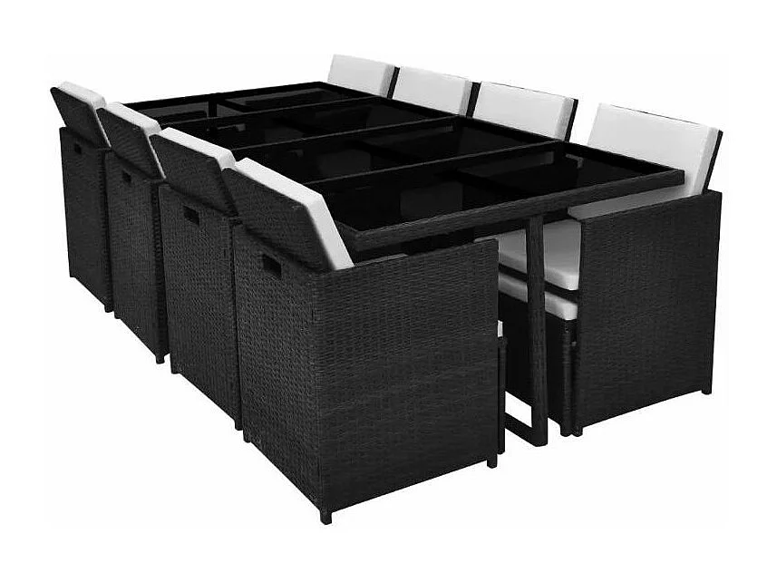 Table rectangulaire et 8 chaises de jardin résine tressée noir Iris 2